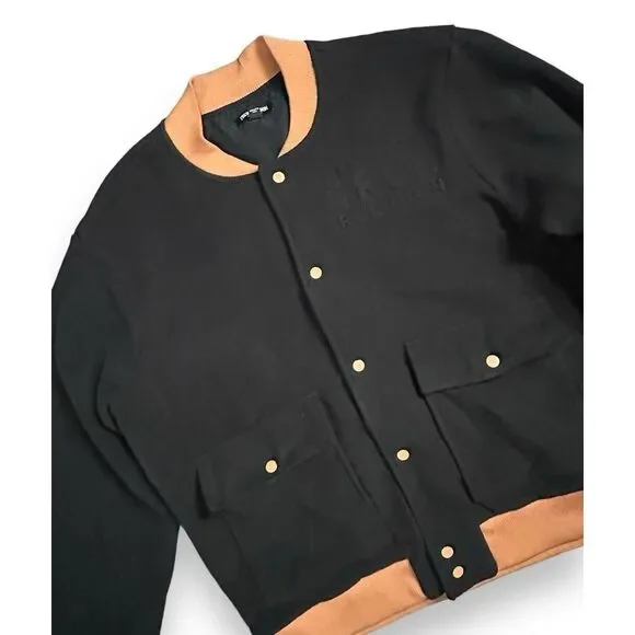 True Religion‎ Fleece Bomber Utility Jacket Mens Size L Jet Black $199